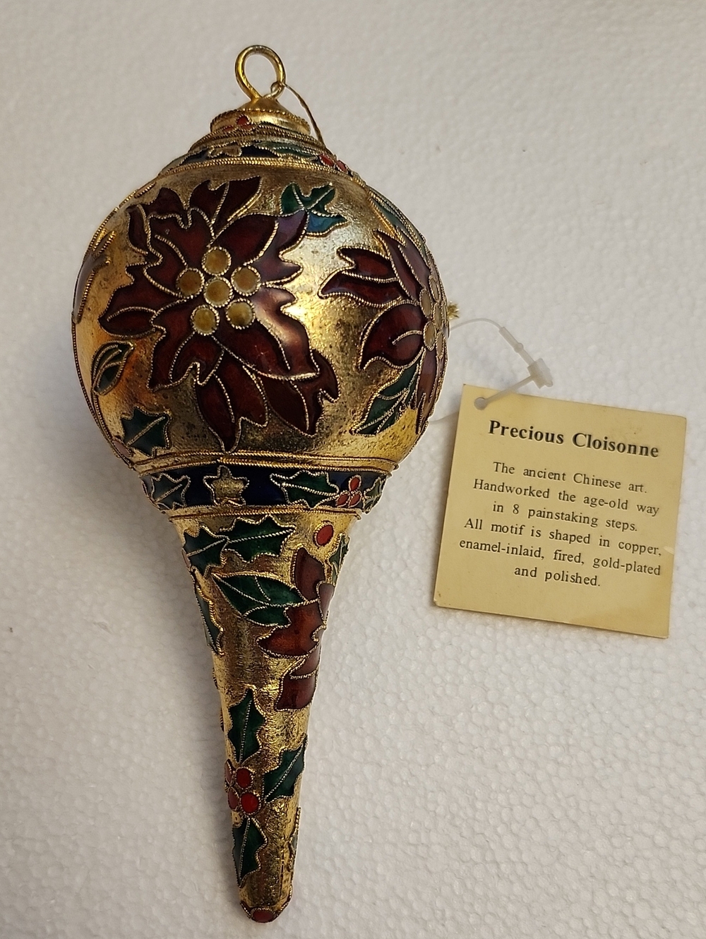 Christmas Holiday Ornament Large Cloisonne Colorful Finial